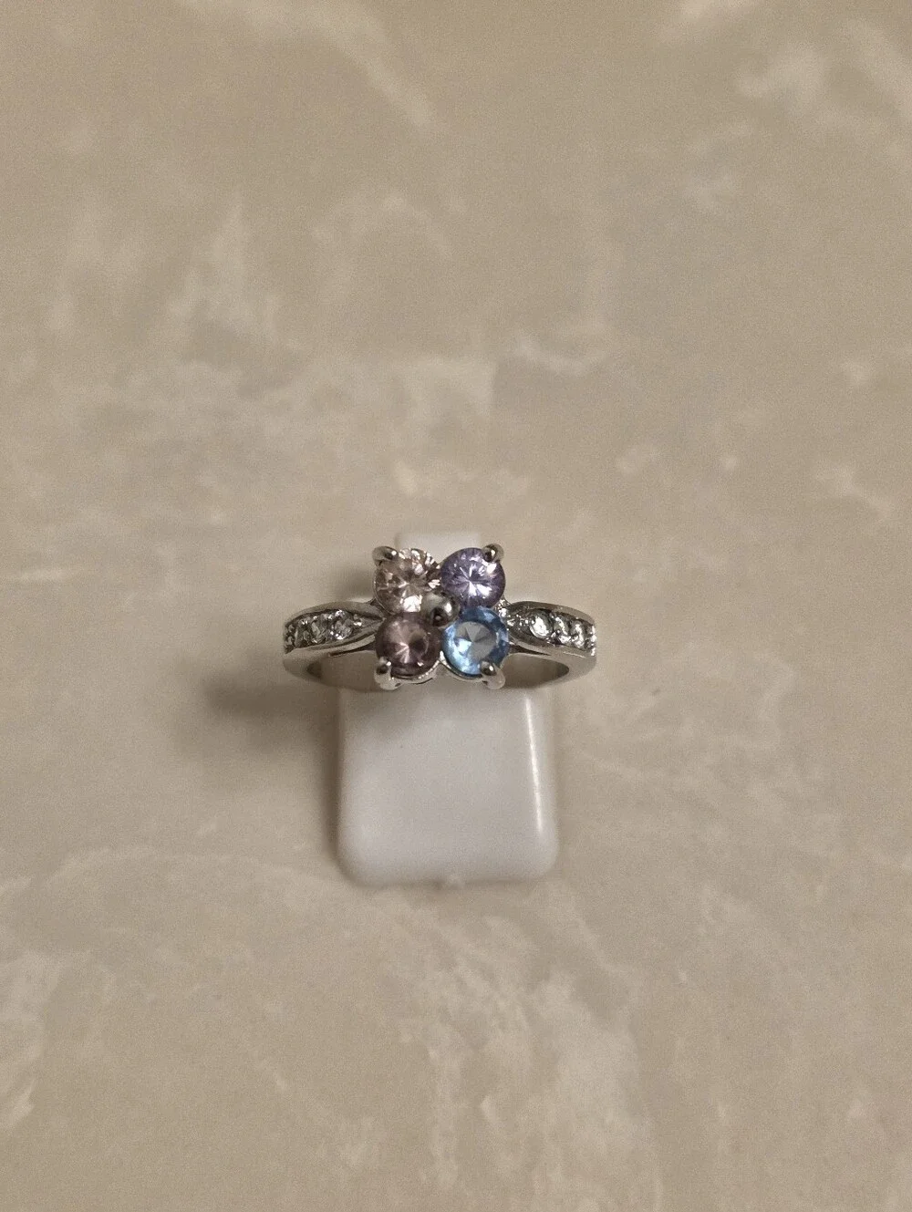 Silver CZ and Multicolored Jeweled Ring Size 8